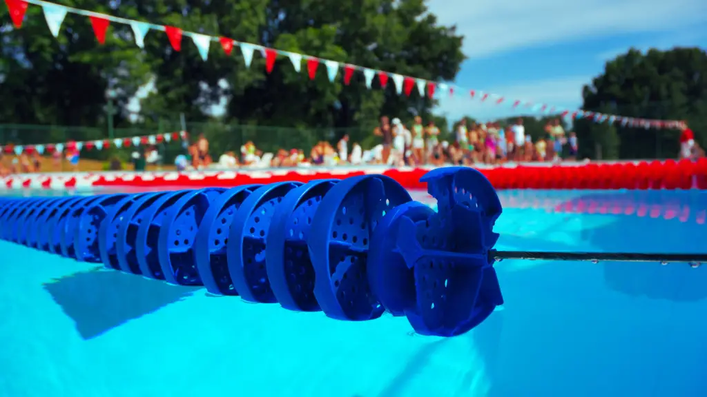 A swimming pool with a lane divider used in swim meets.